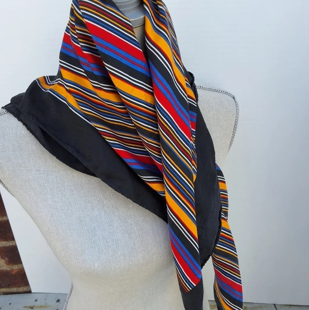 Vintage Colorful Striped Italian Silk Scarf
